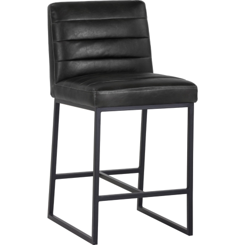 Spyros Counter Stool in Coal Black Leatherette on Black Stainless